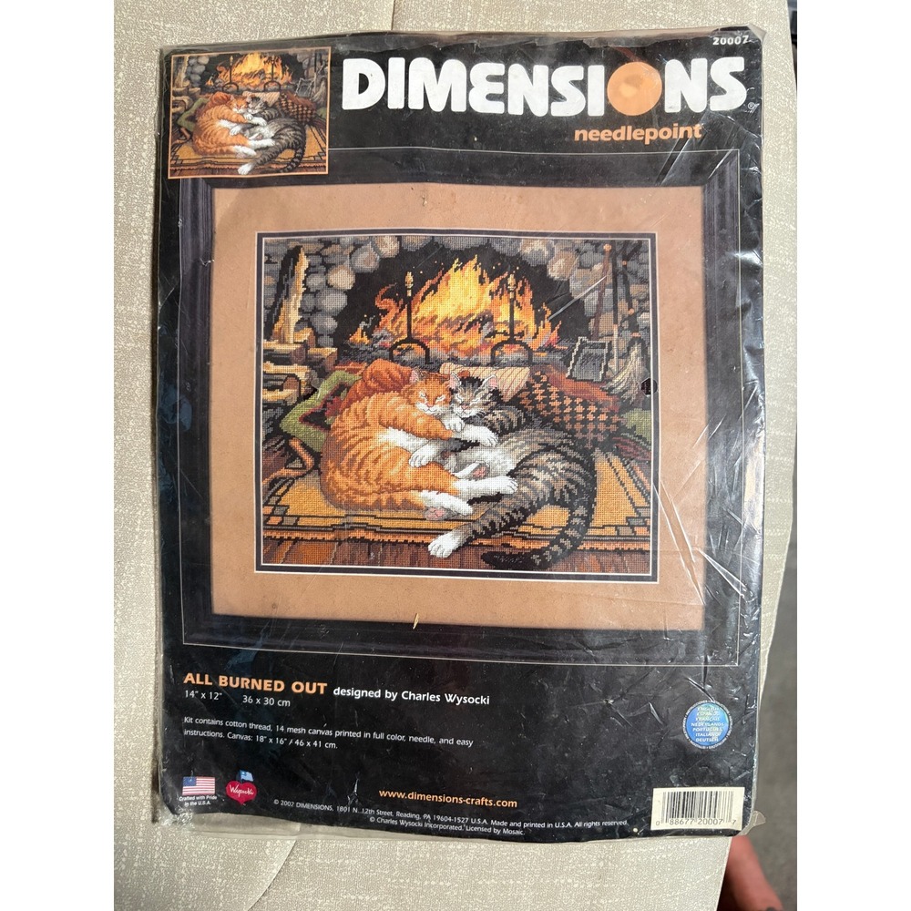 Dimensions Needlepoint Kit 20007 All Burned Out Charles Wysocki Cats Fireplace